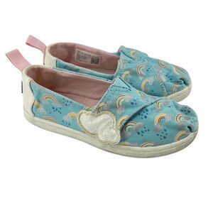 TOMS Kids Alpargata Weather Slip-On Shoes – Blue Rainbow Print – Size 10